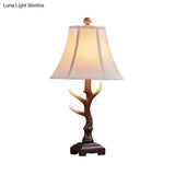 1-Light Traditional Brown Fabric Desk Lamp With Branch Base - Perfect Bedroom Reading Light
