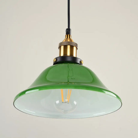 1-Light Vintage Brass Green Glass Pendant Hanging Light Fixture 8’/10’ Width – Perfect For
