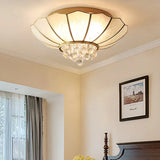 10/13 W Scalloped Flush Lamp Vintage White Glass Ceiling Light With Crystal Ball Deco - Dining Room