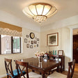 10’/13’ W Scalloped Flush Lamp Vintage White Glass Ceiling Light With Crystal Ball Deco -