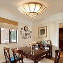 10’/13’ W Scalloped Flush Lamp Vintage White Glass Ceiling Light With Crystal Ball Deco -