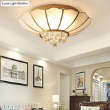 10’/13’ W Scalloped Flush Lamp Vintage White Glass Ceiling Light With Crystal Ball Deco -