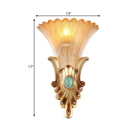 10/13 Wide Gold 1-Light Flush Mount Wall Light Fixture With Frosted Glass For Bedroom