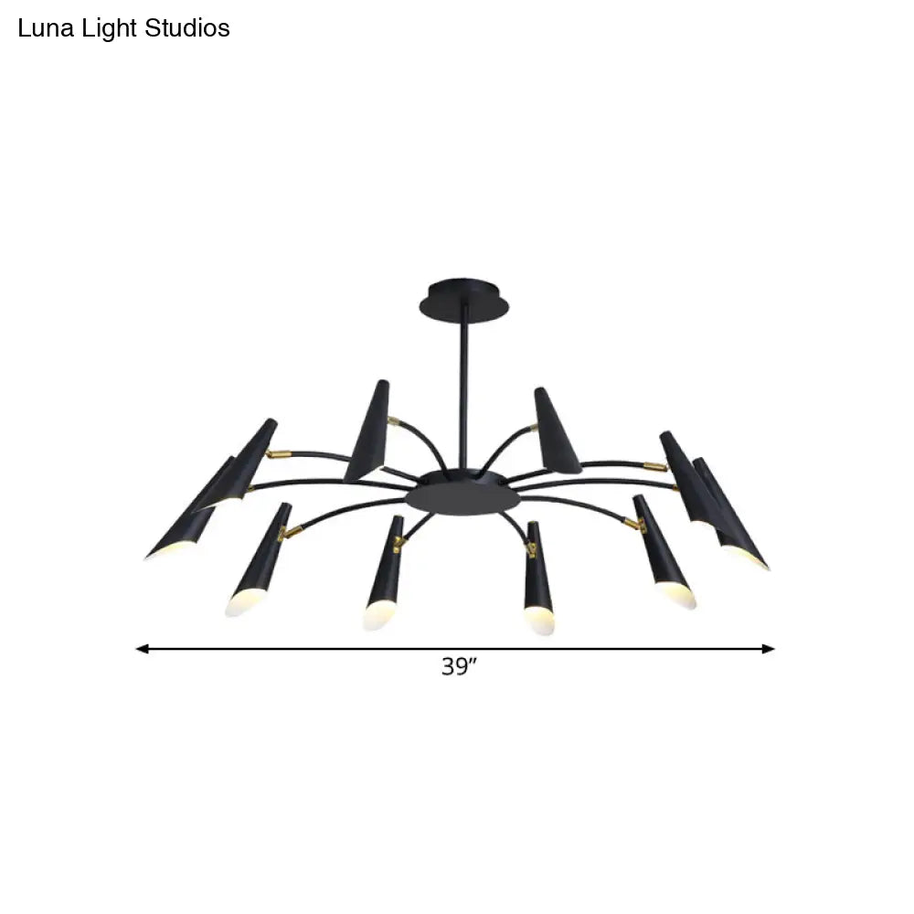10-Head Metallic Chandelier Ceiling Lamp: Contemporary Black/White Light