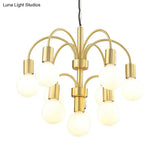 10-Light Gold Chandelier: Post Modern Design With Arc Arm - Metallic Ceiling Lamp