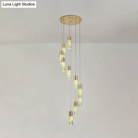 10-Light Spiral Cluster Pendant - Modern Gold Acrylic Hanging Light Fixture