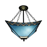 Tiffany Bedroom Ceiling Lights - 3-Light Pyramid Semi Flush With Chain And Stained Glass Shade 18