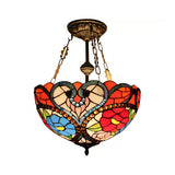 Victorian Stained Glass Ceiling Light - Elegant Semi Flush Mount With Floral Pattern Antique Brass /