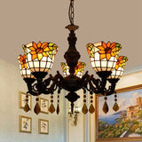 Tiffany Stained Glass Bell Chandelier With Sunflower Pattern - 5 Lights Suspension Light Yellow
