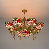 Rustic Scalloped Stained Glass Suspension Light - 9-Light Inverted Chandelier For Bedroom With
