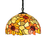 Tiffany-Style Sunflower Pattern Dome Pendant Ceiling Light - Hand Cut Glass 12/16 1 Bulb Black