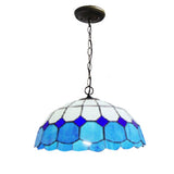 Blue Stained Glass Pendant Lamp With 2 Bulbs - Mediterranean Hanging Light For Dining Room