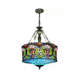 Led Stained Glass Living Room Ceiling Light - Baroque Style 18 W Drum