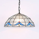 Tiffany Magnolia Hanging Lamp With Dimple Glass Shade - 1-Light Pendant Ceiling Light White