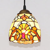 Baroque Stained Glass Pendant Light With Bowl Shade - Multi Color Suspension Lamp Orange