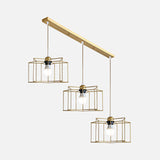 Industrial Style Star Pendant Light - 3-Light Iron Hanging Lamp With Gold Cage Shade For Hallway