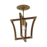 Rustic Wood Interlocking Trapezoid Cage Semi Flush Mount Ceiling Light