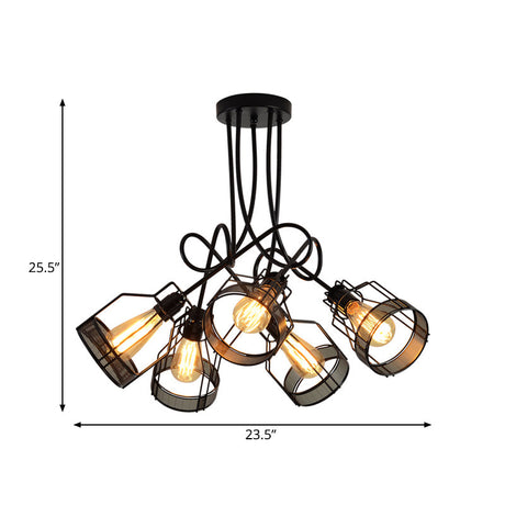 Sleek Black 5-Head Semi Flush Mount Industrial Iron Chandelier With Cluster-Bottle Frame Ceiling