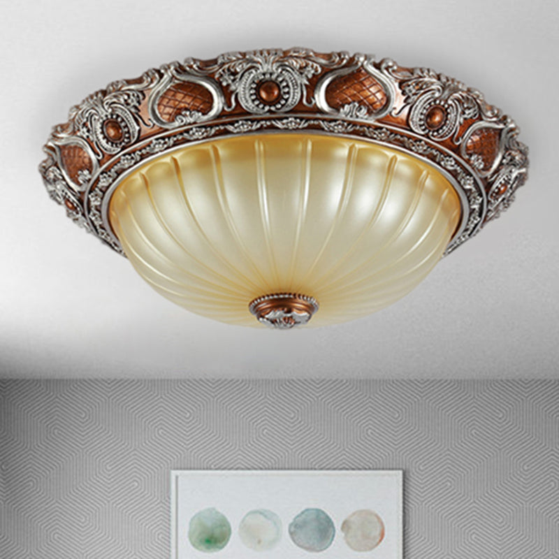 Classic Brown Pleated Flush Mount Ceiling Fixture 2/3 Light 13/17/19.5 Wide / 13