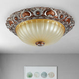 Classic Brown Pleated Flush Mount Ceiling Fixture 2/3 Light 13/17/19.5 Wide / 13