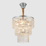 Modern 4-Light Bedroom Suspension Chandelier - Silver Finish With 3-Tier Crystal Strand Shade