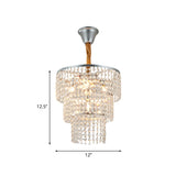 Modern 4-Light Bedroom Suspension Chandelier - Silver Finish With 3-Tier Crystal Strand Shade