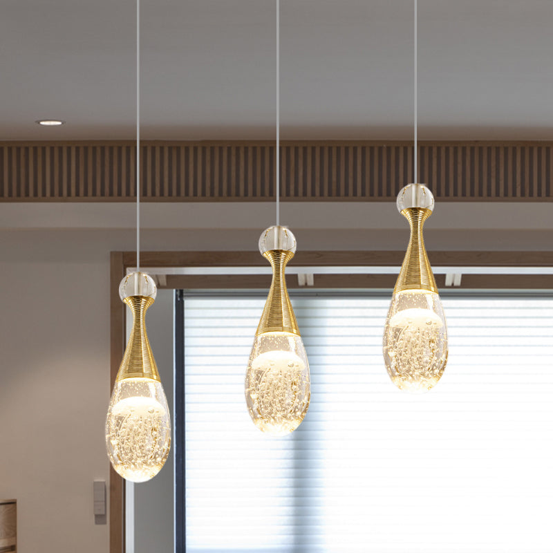 Chrome Teardrop Crystal Pendant Light - 3 Bulb Modernist Ceiling Fixture For Dining Room