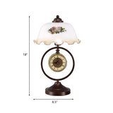 Vintage Opaline Glass Dome Table Lamp With Rustic Design & Clock