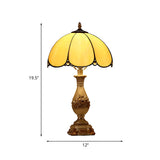 Scalloped Glass Night Lamp With Carved Vase Pedestal - Classic Beige Bedroom Reading Light