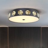 Contemporary Black Led Flush Mount Ceiling Light Fixture With Crystal Drum Insert