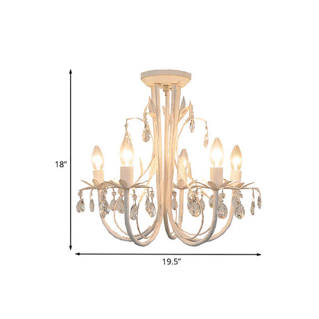 Contemporary Crystal Raindrop Candlestick Dining Room Semi Flush Light - 5 Lights White Ceiling