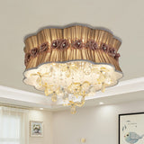 Nordic Crystal Floral Flushmount Light With Sheer Fabric Shade - Coffee/Pink 6-Bulb Close To Ceiling