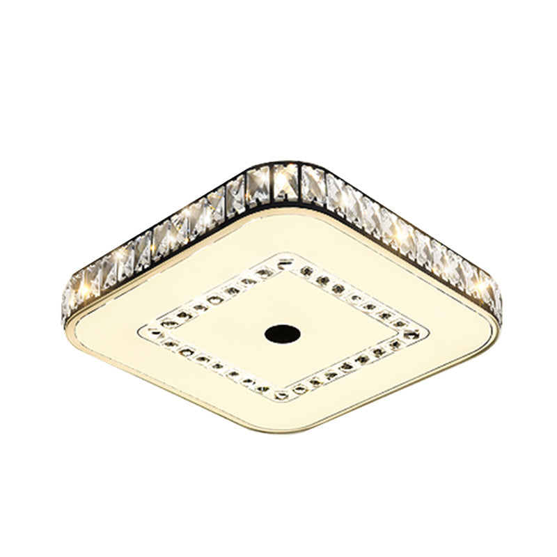 Square Flush Ceiling Light - Modern Rectangle-Cut Crystal Led Black Fixture For Living Room