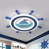 Sailboat Pattern Nautical Flush Mount Pendant Light - Blue And White Bedroom Ceiling Lighting