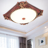 Led Frosted Glass Square Flush Mount Fixture With Bronze/Copper Finish - Countryside Ceiling Light