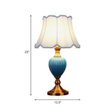 1-Light Retro Sky Blue Night Lamp With Pleated/Paneled Fabric Shade And Ceramic Base