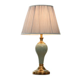Ceramic Urn Table Lamp Vintage Bedside Nightstand Light In Aqua/Beige/Grey With Fabric Shade