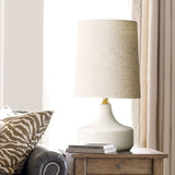 Rustic Table Lamp With Cylinder Fabric Shade - Grey/White