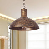 Vintage Style Aged Brass/Black Pendant Lighting For Balcony - Metal Dome Shade 1-Light Hanging