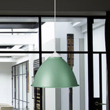 Industrial Dome Pendant Light - Aluminum Ceiling Fixture In Frosted Green/Yellow Dining Room