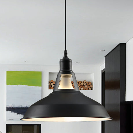 Metallic Pendant Light - Farmhouse Barn Shade Hanging Lamp (10.5/12/15 Inch) Wide 1 Fixture In