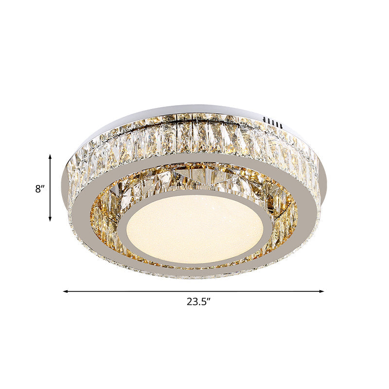 Contemporary Crystal Drum Ceiling Lamp With Led Lighting In Nickel Finish