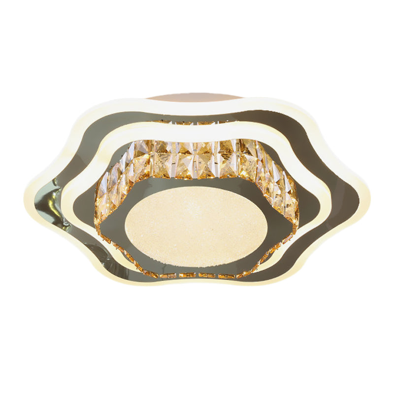 Faceted Glass & Stainless Steel Led Close-To-Ceiling Fixture