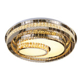 Nordic Round Led Flushmount Ceiling Lamp With Beveled Glass Crystal In Chrome - Contemporary