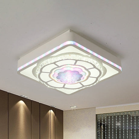 Floral Design Square Bedroom Ceiling Lamp: Crystal White Flush Mount Light Fixture With Nordic Touch