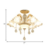 Gold Hand-Cut K9 Crystal Flower Semi Flush Mid Century Ceiling Light - 6 Lights For Bedroom