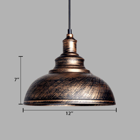 Adjustable Black/Gray Retro Metal Dome Pendant With Cord - 12/14/16 W