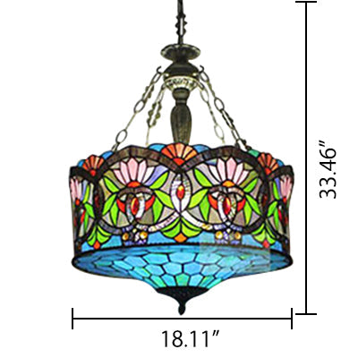 Led Stained Glass Living Room Ceiling Light - Baroque Style 18 W Drum