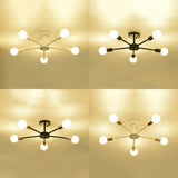 Nordic Metal Sputnik Flush Mount Ceiling Light - 5/10 Lights White/Black Bedroom Semi