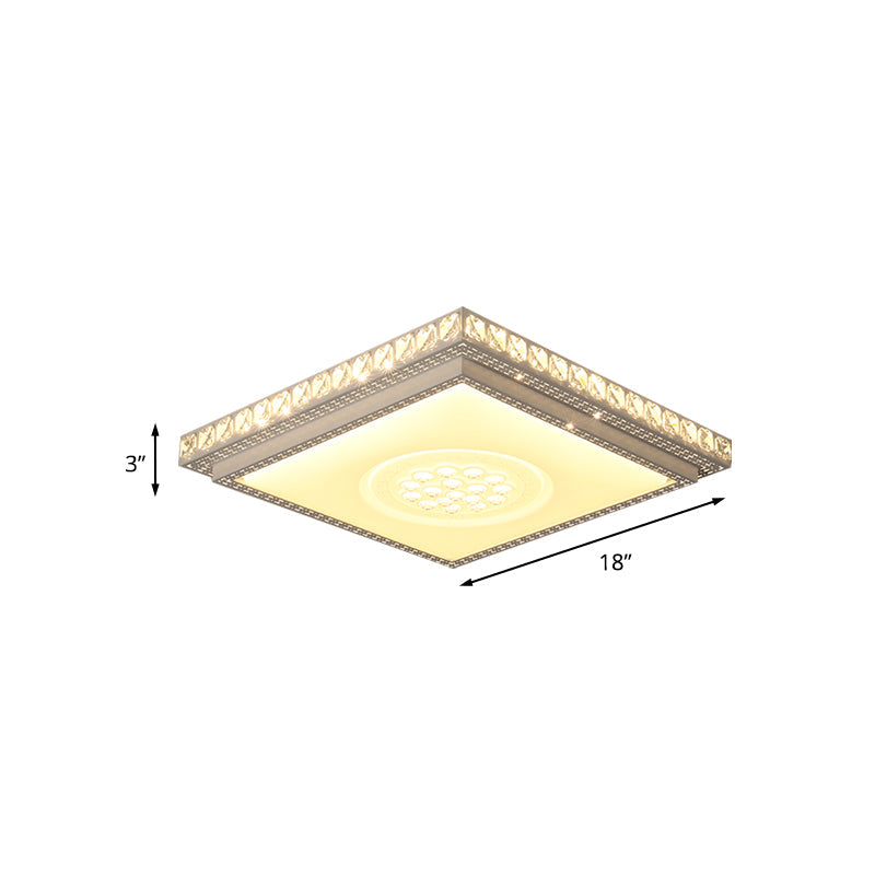 Simple Led White Flush Mount Ceiling Light For Bedroom - Crystal Block Round/Square Fixture